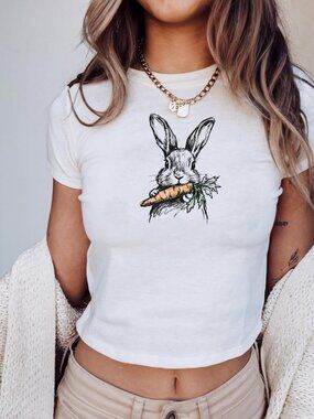 Easter Bunny Baby Tee | Cute Y2K Rabbit Shirt | Coquette Aesthetic Bunny Tee